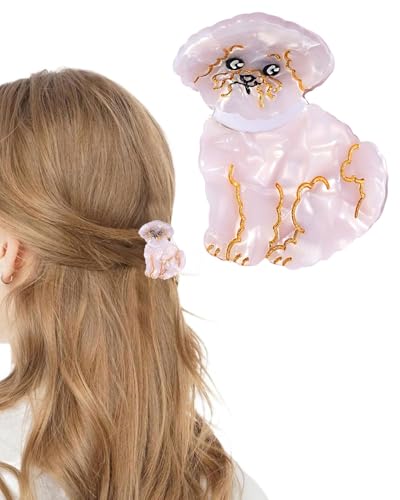 AORHOFJ Lockige Bichon Frise Lustige Haarspange - Haarspange,Haarklammer groß in Haarspangen Damen und Haarspangen Mädchen,Lustige Acetat Tier Haarspangen Hundehaar Haustierhaarzubehör undeliebhaber
