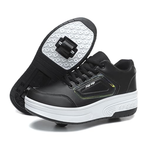 Wttagkl Roller Skate Shoes Rollschuhe Schuhe Mit Rollen Skateboardschuhe,Inline-Skate, verstellbar Damen Schuhe mit Rollen für mädchen,Laufen Skateboard,Inline Rollschuhe, Schwarz-41 EU