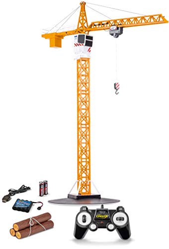 Carson 500907301 Tour télescopique 1:20 Tower Crane 2.4G 100% RTR, Ferngesteuerter Kran, Baufahrzeug mit Funktionen, inkl. Batterien und Fernsteuerung, gelb