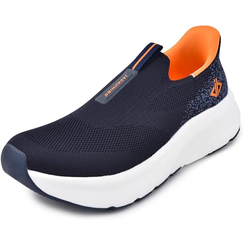 JACKSHIBO Hände frei Slip in Herren Schuhe Slip on Sneakers Fußbogenstütze Orthopädische Schuhe Memory Foam Walkingschuhe Mit Weite Zehenbox Nullabsatz Sohlen,Blau,43 EU