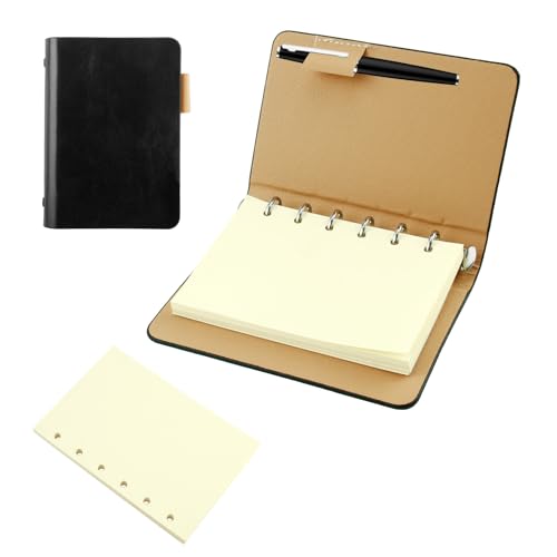 cxxtkcxxlc NotizbuchA7, Mini Notizbuch Leder, Ringbuch mit 6-Ring, Notizbuch Nachfüllbar Mit Nachfüllbarem Papier für Schule, Büro, Zeichnen und Kreative Notizen
