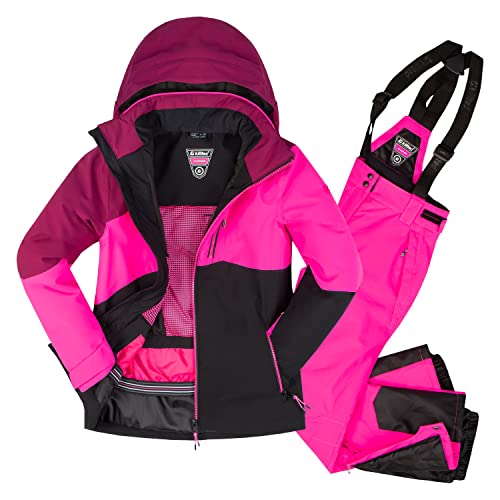 Killtec Mädchen Skianzug Größe 176 wasserdicht 10.000 mm Wassersäule - Skijacke Pink Schwarz, Skihose Pink