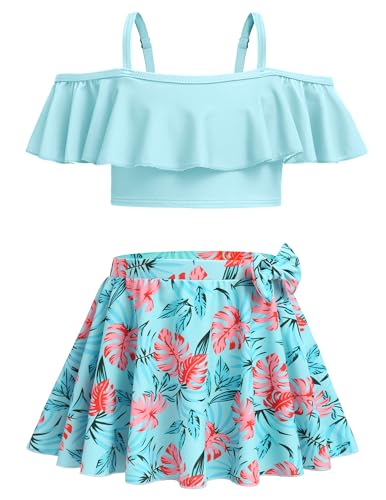 Arshiner 3 Stück Mädchen Bikini Sets Kinder BlumenTie Dye Badeanzug Sommer Strand Bademode Set Surfen Badeanzüge für Kinder Blau 160