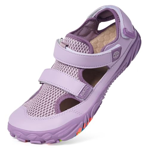 Hsyooes Damen Sportsandalen Weit Wasserschuhe Herren Barfußschuhe Atmungsaktiv Strandschuhe Verstellbare Zehenschuhe Rutschfest Schnell Trocknend Surfschuhe Violett EU39=Hersteller 40