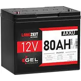 LANGZEIT Akku 12V 80Ah Gel Blei-Akku Profi Blei-Batterie Solar Boot Elektromobil Rollstuhl ersetzt 75Ah 70Ah