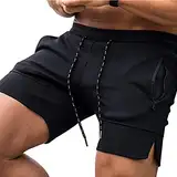 Shorts Cargo Herren Laufboden Joggen Hosenhose mit Reißverschluss Outdoor(Schwarz,XXL)