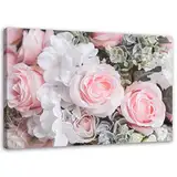 Feeby Leinwandbild 50x40 cm Rosen Wandbild Wanddekoration Deko Kunst Kunstdruck Natur Blumen Rosa