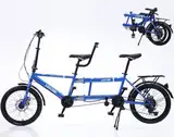YXWJ Klassisches Tandem -Fahrrad - Stadt Tandem Folding Bicycle, Faltbare Tandem Adult Beach Cruiser Bike Verstellbarer 7 Geschwindigkeiten, Familie 3 -Säseer,Blau
