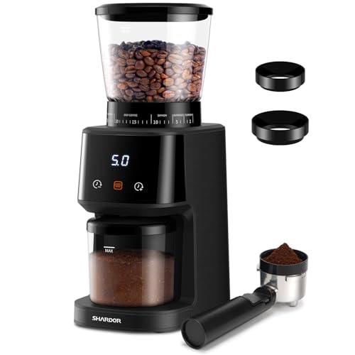 SHARDOR KaffeemüHle, 31 Stufen GleichmäßIges, Feines Mahlen Einstellbar KaffeemüHle Elektrisch, Kegelmahlwerk FüR Espressomaschinen, Antistatisch, 165 W, LED, coffee grinder, 31 steps Even, Fine