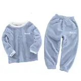 FEESHOW Kinder Flauschiger Schlafanzug Pyjama Set Jungen Mädchen Zweiteiler Winter Warme Fleece Nachtwäsche Hauskleidung Blau D 98-104/3-4 Jahre