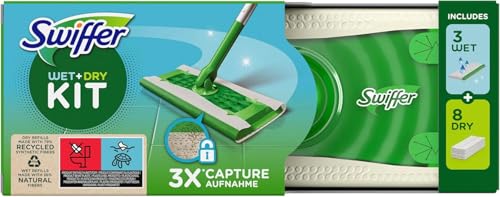 Swiffer Bodenwischer Starterkit, Bodenwischer trockene + feuchte Bodentücher, schnelle & einfache Bodenreinigung