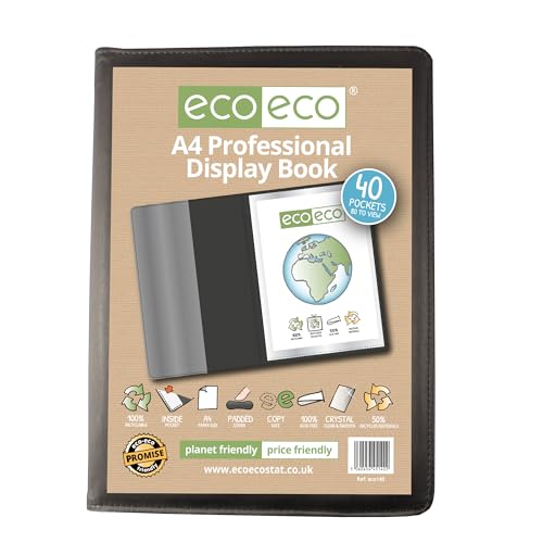 eco-eco Eco140 Professioneller Business-Sichtbuch, A4, 50% recycelt, 40 Taschen, gepolstert, mit Kunststoffhüllen, Schwarz