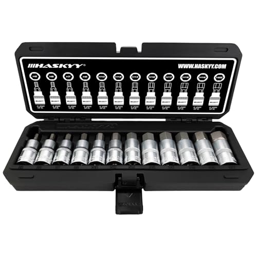 HASKYY Innensechskant Inbus Stecknüsse Set 5-22 mm 1/2 Zoll Nuss Steckschlüssel 12-tlg. Sechskant Bitsatz Schlüssel in praktischer Kunststoffbox