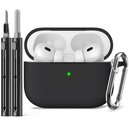 Inesore Compatible with Airpods Pro 2nd/1st Case Cover,Silicone Protective Case for Apple Airpods Pro 2nd/1st Generation Charging Case with Keychain and Cleaner Pen,for Women Men-Black