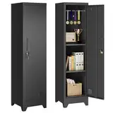 Dripex Metallschrank mit Hängestange, Stahlschrank Aktenschrank abschließbar Aufbewahrungsschrank Mehrzweckschrank Stahlspind für Schule Haus Büro Garag, Schwarz, 150 x 38 x 38 cm