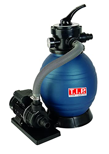 T.I.P. Sandfilteranlage - Pool Filter Set (20 m³ Beckengröße, 7.900 l/h Fördermenge, 6m Förderhöhe, 0,6bar Druck, 4-Wege-Ventil, Großer Filterbehälter: 13Kg Sand oder 400g Fillterballs) SPF 180, 30307