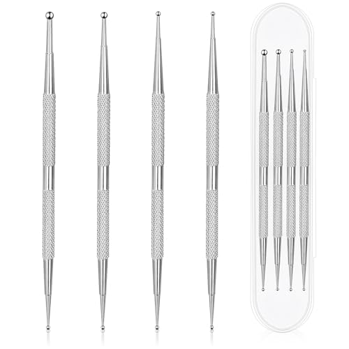 Jeffdad 4 Stück Dotting Pen Set, Professional Edelstahl Strass Nail Art Dotting Tools Dual-Ended Strass Picker, Mehrere Größen Nail Design Werkzeug Punktierstift für Nail DIY Dekoration(Silber)