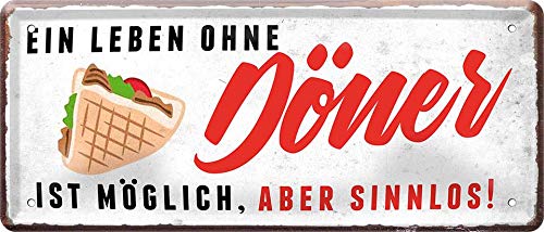 WOGEKA ART Retro Blechschild - Ein Leben ohne Döner ist möglich aber sinnlos - witziger Spruch Geschenk-Idee Geburtstag Weihnachten Dekoration 28x12 cm Vintage-Design Metall 1452