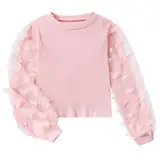 Freshhoodies Tshirt Mädchen Pullover Langarm Rosa Baumwolle Rundhals Pulli Casual Fest Schmetterling Tshirt, 10-11 Jahre