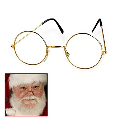 Jonami Brille Weihnachtsmann Kostümbrille Nikolausbrille Weihnachtsmannbrille Nickelbrille Runde Retro Brille Nikolaus für Nikolauskostüm, mit Runden Gläsern