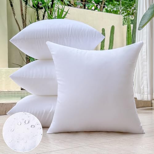 OTPIPCS Wasserdicht Kissenfüllung 40 x 40 cm 4er Set Outdoor Kissen für Couch Gartenmöbel Patio Kissen Weiße Quadratische Kopfkissen Kleine Sofa Dekorative Zierkissen