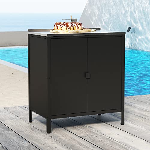 casa.pro Outdoor Schrank Bolognano Gartenschrank Balkonschrank Spind Zwei Türen für Innen- und Außenbereich 92x80x50cm schwarz, matt