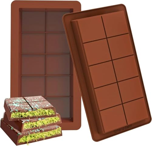 Schokoladenform Silikon Tief, Dubai Schokoladentafel Form, 2 Stück Silikonform Schokoladentafel Tiefe Schokoladenform Extra Tief Schokolade Form mit 10 Muldenfür Schokolade Praline Süßigkeiten