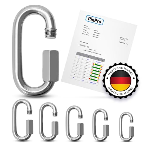 PinPro A4 Edelstahl Schraubverbinder | 4mm - 5 Stück | 500kg Bruchlast | Rostfreier AISI 316 Schraubkarabiner | Kettenverbinder oder Kettennotglied