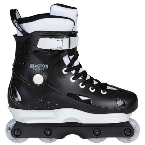 Playlife Aggressive Inline Skate Reactor - Inlineskate für Street, Skatepark und Halfpipe - Inliner Stuntskate Schwarz Gr. 37-46 mit Kizer Fluid V Frame Basic Rollen - Flat-Setup