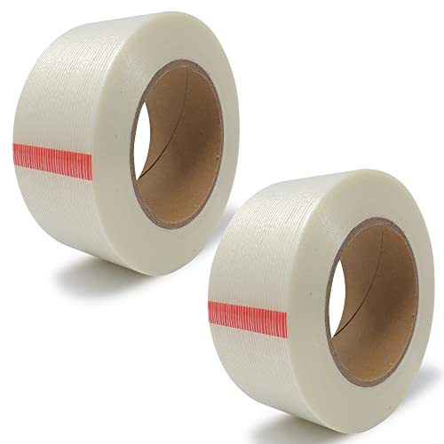 gws Filament-Klebeband, extra starkes Packband in Profi-Qualität, Gewebeband in Längsrichtung glasfaserverstärkt, Dicke: 120 μm (2 Rollen 50 mm, Kreuzverstärkt Premium) rückstandsfrei entfernbar