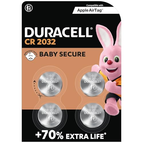 Duracell CR2032 Knopfzellen, CR 2032 Lithium Knopfzelle 3 V (4 Stück), ideal für z.B. Autoschlüssel, Waagen, Fitnesstracker, medizinische Geräte