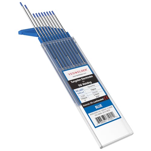 YESWELDER WIG Wolfram elektrode 2% lanthanisiert WIG Schweißelektroden 2.4mm x 175mm (Blau, WL20/EWLa-2) - universelle WIG Nadeln für Stahl, Edelstahl, Alu, 10 Stück