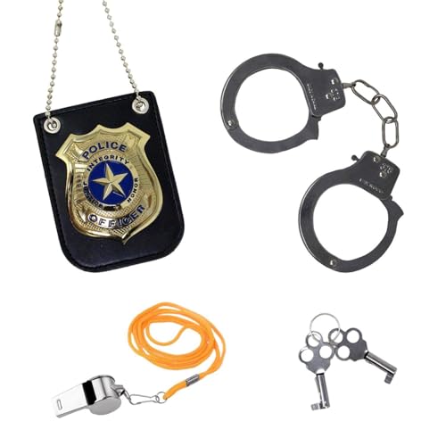 YSJCHEBS 3-Teiliges Polizeispielset, Polizeikostüm Für Kinder, Polizeiausrüstung, Swat-Kostüm Für Kinder, Kinderhandschellen, Polizeiausweis, Polizeiabzeichen