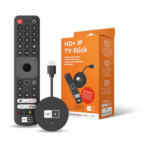 HD+ IP TV-Stick, Fernsehen über Internet für alle TVs, 3 Monate HD-TV inkl., Zugriff auf Netflix, YouTube, mit HDMI, WLAN/LAN und 4K