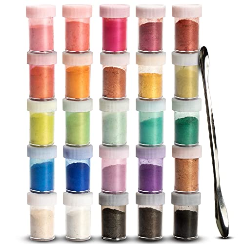 Tritart Mica Metallic Pulver für Epoxidharz Schmuck I 25 Farben je 5g | Resin Gießharz Pigmentpulver I Farbpigmente kompatibel für Fimo I Seife I DIY Glitzer Pigment Badekugeln