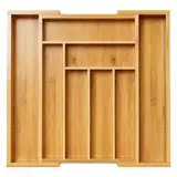 Pipishell Besteckkasten aus Bambus für Utensilien, verstellbarer Besteckkasten, Besteck Organizer 6 bis 8 Fächer, Besteckeinsatz für Küche Organizer aus Kunststoff für Löffel, Gabeln