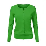 CHENSIYU Strickjacke Damen Cardigan Elegant Einfarbig Kurz Strickmantel Pullover Herbst Winter Strickpullover Jacke mit Knopf (Green, S)