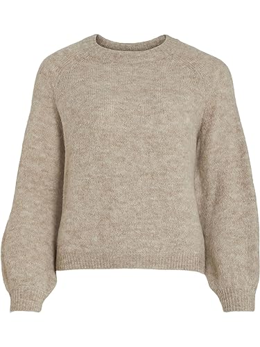 Vila Damen Vijamina O-Neck L/S Knit Top, Noos Strickpullover, Natural Melange, XXL EU