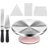 Ohuhu Tortenplatte Drehbar, Drehbare Tortenplatte 30 cm, Aluminiumlegierung Tortendrehteller Drehteller Torte Set mit 2 Winkelpaletten und 3 Teigschaber, Tolles Geschenk zum Frauen, Rosa