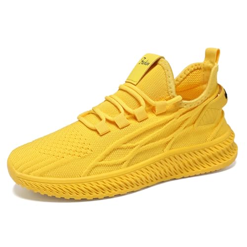 Mesh Sneakers Damen Laufschuhe Turnschuhe Walkingschuhe Atmungsaktiv Mesh Sportschuhe Leichte rutschfeste Tennisschuhe Workout Casual Gym Schuhe Jogging Schuhe Komfort Tennisschuhe, gelb, 40 EU