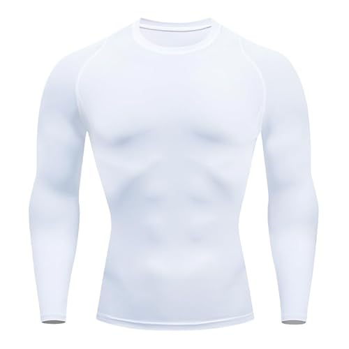 Smatstyle Kompressionsshirt Herren Funktionsshirt Langarm Schnelltrocknendes Compression Sportshirt Atmungsaktiv Laufshirt für Fitness (DE/NL/SE/PL, Alphanumerisch, M, Regular, Regular, Weiß)