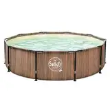 HAF® Swing Metal Frame Pool mit den Maßen 366 x 91 cm + Skimmer | Natürliche braune Holz-Optik | ca. 8.300 L Wasserkapazität | Hochwertiger Swimming Pool | Gartenpool/Aufstellpool ohne Filterpumpe