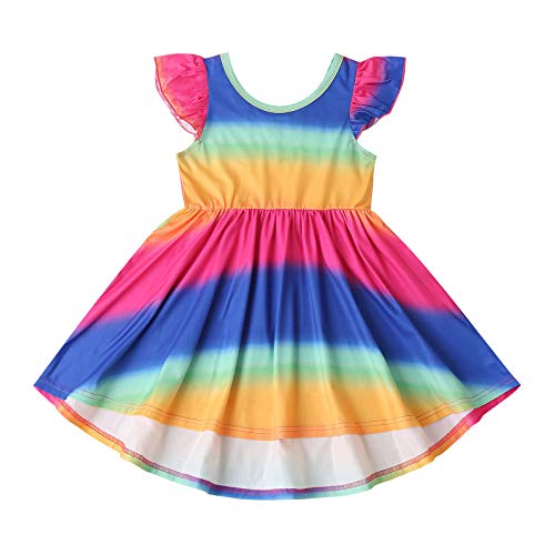 Julhold Rock für Kleinkinder, Kinder, Babys, Mädchen, Rüschen, Regenbogen, Patchwork, Fliegärmel, Rock Gr. 2-3 Jahre , mehrfarbig