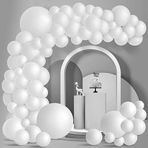 100 Stück Weiß Ballon Girlande Set Weiss Luftballon Girlande Weiße Latexballons in verschiedenen Größen für Hochzeit Geburtstag Weihnachten Neujahr Partydekoration, 12 cm/ 25 cm/ 30 cm/ 45 cm