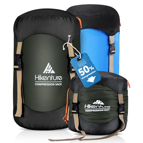 HIKENTURE Kompressionssack 10L/14L/20L/30L, 50% Mehr Stauraum! Wasserfester & Ultraleichter Kompressionssack für Schlafsack, Aufbewahrungstasche für Camping, Outdoor, Wandern, Reisen (Dark Green-10L)