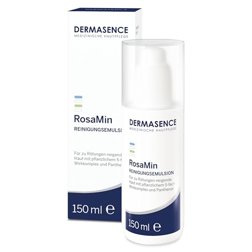 DERMASENCE RosaMin Reinigungsemulsion, 150 ml - Milde, nicht irritierende Reinigungsmilch für die empfindliche und reaktive, zu Rosacea neigende Haut - beruhigend mit 5-fach-Wirkkomplex - parfümfrei