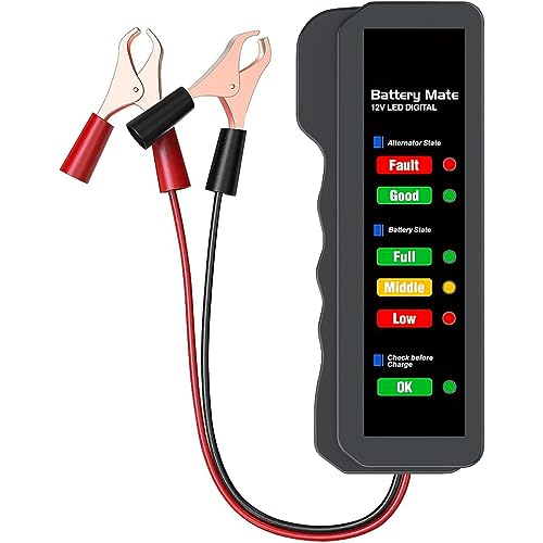 Greluma 1 Stück 12V-Autobatterietester,Kfz-Lichtmaschinentester,Batterieprüfer,Analysator zur Überprüfung von Lichtmaschine und Batterieladesystem,LED-Anzeige