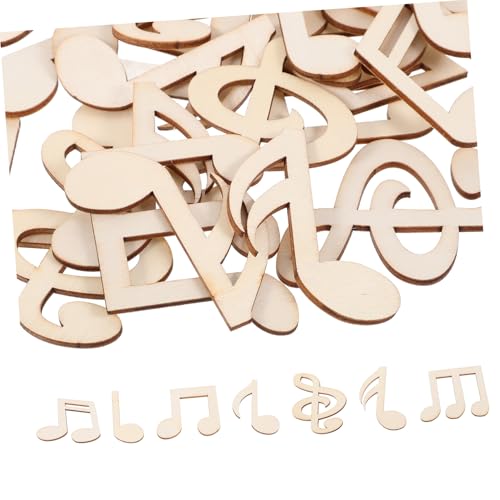 STOBOK 50 Stück Musiknote Holzspäne bastelmaterial holzdekor Holznoten für Kunstprojekte Holzschmuck Hochzeitsdeko dekoration Mini-Musiknoten aus Holz hängende Holzverzierungen Beige