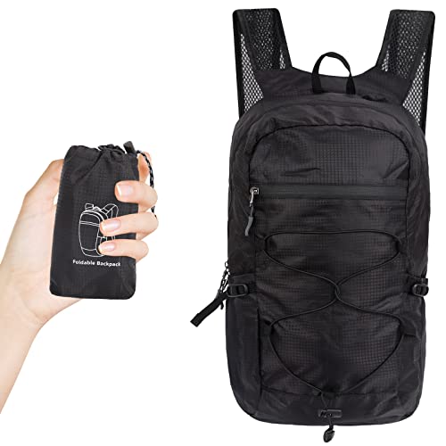 TSLBW Faltbarer Rucksack, Wasserdichter Wanderrucksack mit Aufbewahrungstasche Multifunktionaler Tagesrucksack für Outdoor-Sport Reisen Wandern Wandern Camping Radfahren (Schwarz)