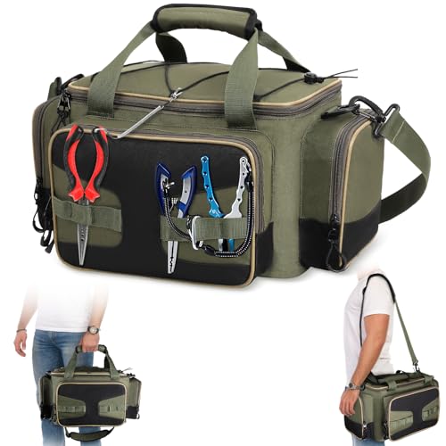 LYtech Angeltasche, Große Kapazität Anglertasche Wasserdicht Angeln Tasche Aufbewahrungstasche für Angelgeräte Angeltasche mit Erstellbaren Riemen & Anti-Rutsch-Boden für Angeln Wandern Jagd Camping